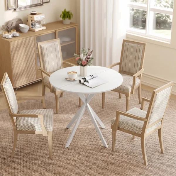 Ronde Keukentafel, 80 Cm, Compact Tafelblad, Spaanplaat, Metaal, Wit