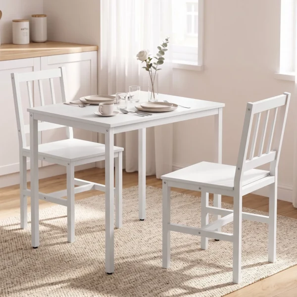 Ruimtebesparende Eetgroep, Rechthoekige Keukentafel Met 2 Stoelen, Wit