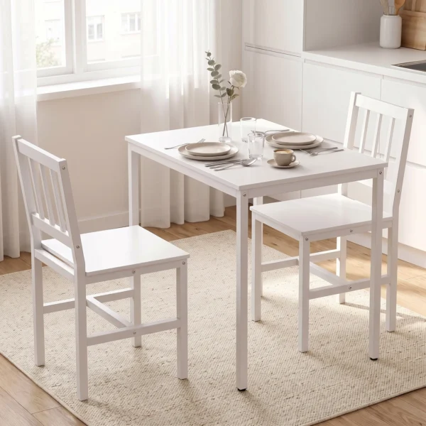 Ruimtebesparende Eetgroep, Rechthoekige Keukentafel Met 2 Stoelen, Wit