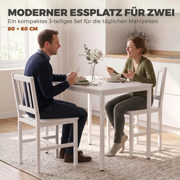 Ruimtebesparende Eetgroep, Rechthoekige Keukentafel Met 2 Stoelen, Wit