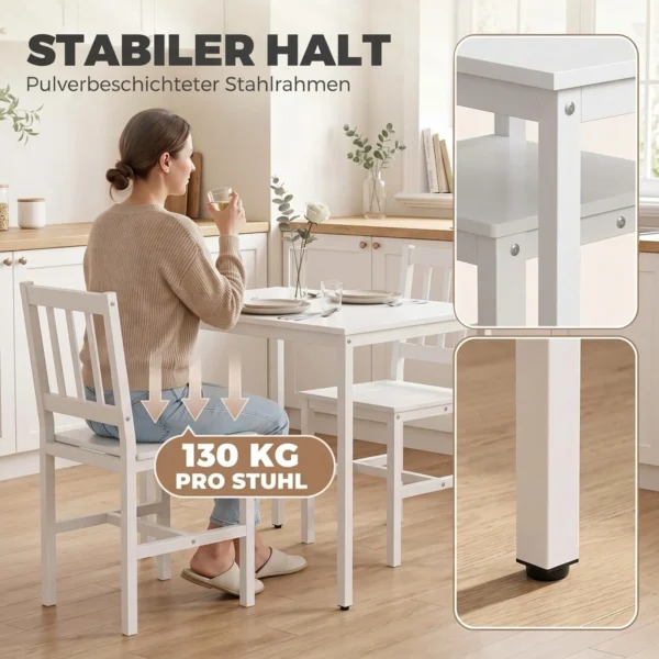 Ruimtebesparende Eetgroep, Rechthoekige Keukentafel Met 2 Stoelen, Wit