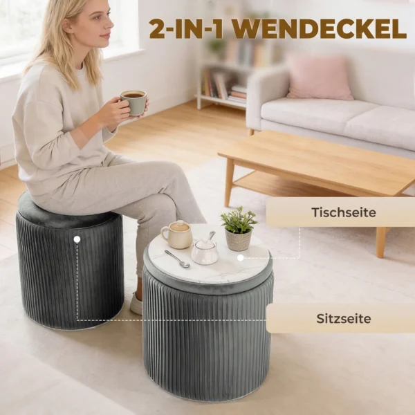 Runder Samt Sitzhocker Mit Stauraum Polsterhocker Fußhocker Mit Deckel 45 Cm Grau