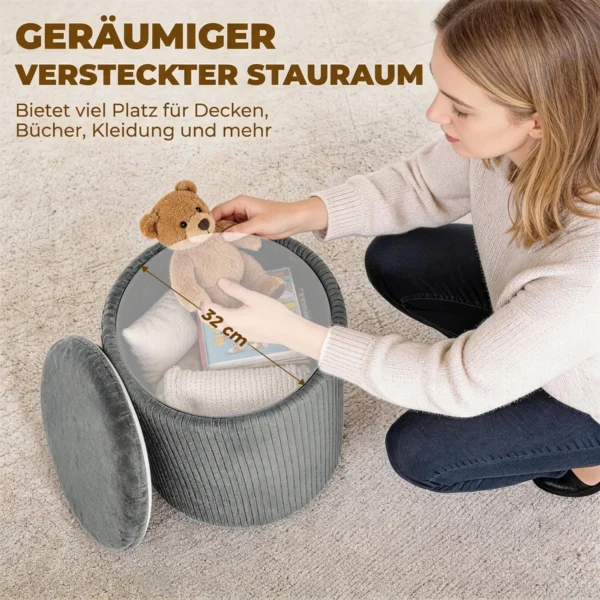 Runder Samt Sitzhocker Mit Stauraum Polsterhocker Fußhocker Mit Deckel 45 Cm Grau