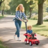 Rutschauto Met Duwstang 2 in 1 Glijvoertuig Met Afneembare Handgreep, Veiligheidsreling, Opbergruimte, Claxon & Stuurwiel