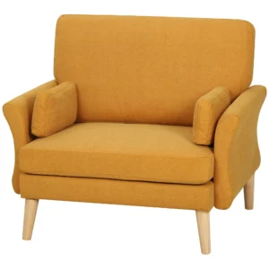 Samtgepolsterde Fauteuil, Extra Grote Accentstoel Met Houten Poten, Leesstoel Voor Woon En Slaapkamer, Geel