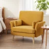 Samtgepolsterde Fauteuil, Extra Grote Accentstoel Met Houten Poten, Leesstoel Voor Woon En Slaapkamer, Geel