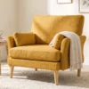 Samtgepolsterde Fauteuil, Extra Grote Accentstoel Met Houten Poten, Leesstoel Voor Woon En Slaapkamer, Geel