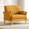 Samtgepolsterde Fauteuil, Extra Grote Accentstoel Met Houten Poten, Leesstoel Voor Woon En Slaapkamer, Geel