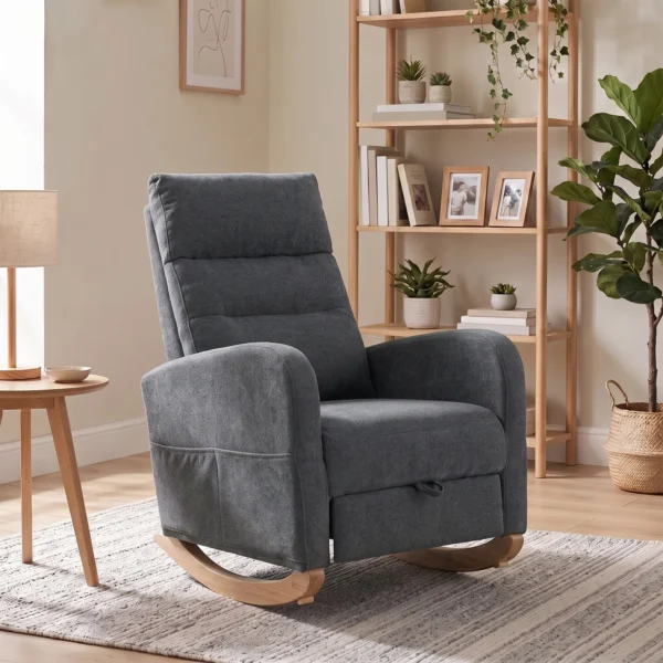 Schaukelstuhl Mit Ausziehbarer Fußstütze Als Ergonomischer Stillsessel Mit Hoher Rückenlehne In Grau