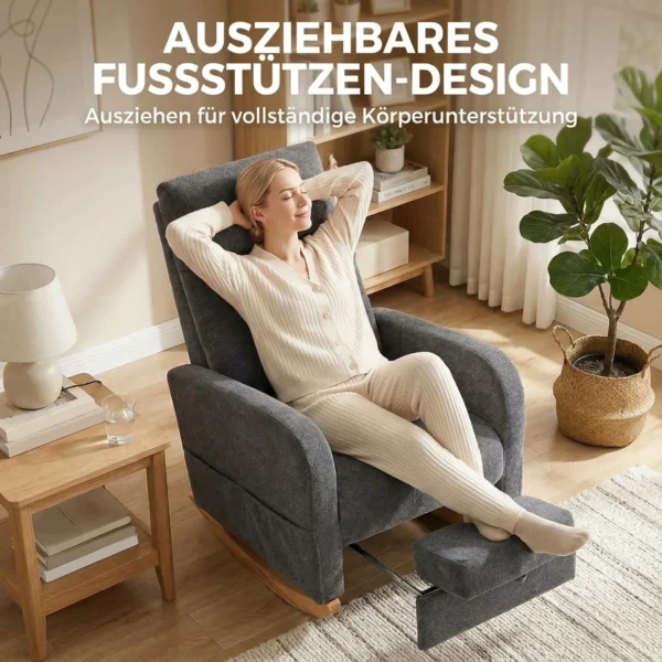Schaukelstuhl Mit Ausziehbarer Fußstütze Als Ergonomischer Stillsessel Mit Hoher Rückenlehne In Grau