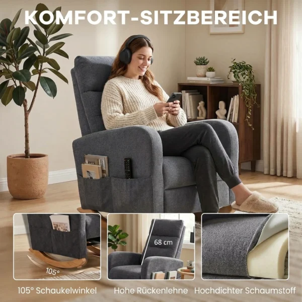 Schaukelstuhl Mit Ausziehbarer Fußstütze Als Ergonomischer Stillsessel Mit Hoher Rückenlehne In Grau