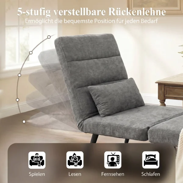 Schlafsessel 3 In 1 Opvouwbare Stoel Met Slaapfunctie, 186 X 60 Cm Schlafsessel Met 5 traps Verstelbare Rugleuning