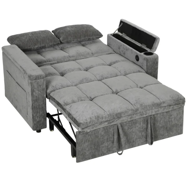 Schlafsofa 2 Sitzer Mit Verstellbarer Rückenlehne Schlafcouch Mit 2 Kissen 136x190 Cm Grau