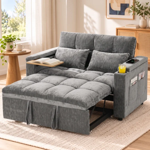 Schlafsofa 2 Sitzer Mit Verstellbarer Rückenlehne Schlafcouch Mit 2 Kissen 136x190 Cm Grau