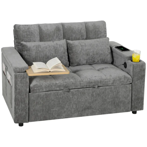 Schlafsofa 2 Sitzer Mit Verstellbarer Rückenlehne Schlafcouch Mit 2 Kissen 136x190 Cm Grau
