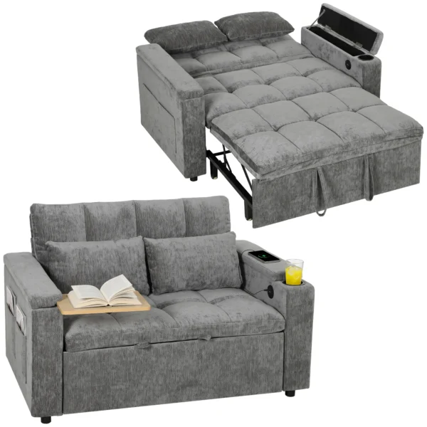 Schlafsofa 2 Sitzer Mit Verstellbarer Rückenlehne Schlafcouch Mit 2 Kissen 136x190 Cm Grau