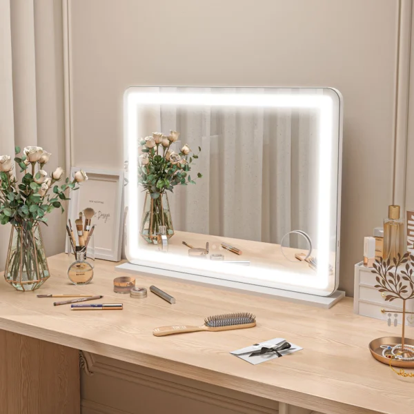 Schminkspiegel Met LED verlichting 80x60 Cm, Cosmetische Spiegel Met 3 Lichtkleuren, USB oplaadfunctie, 10X Vergroting