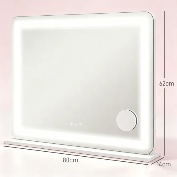 Schminkspiegel Met LED verlichting 80x60 Cm, Cosmetische Spiegel Met 3 Lichtkleuren, USB oplaadfunctie, 10X Vergroting