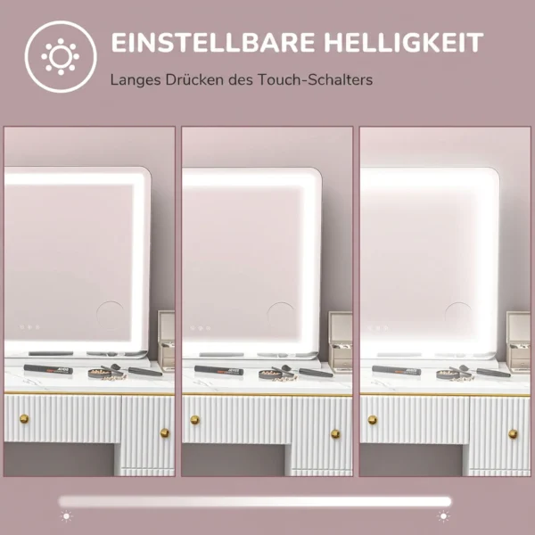 Schminkspiegel Met LED verlichting 80x60 Cm, Cosmetische Spiegel Met 3 Lichtkleuren, USB oplaadfunctie, 10X Vergroting