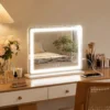 Schminkspiegel Met LED verlichting 80x60 Cm, Cosmetische Spiegel Met 3 Lichtkleuren, USB oplaadfunctie, 10X Vergroting