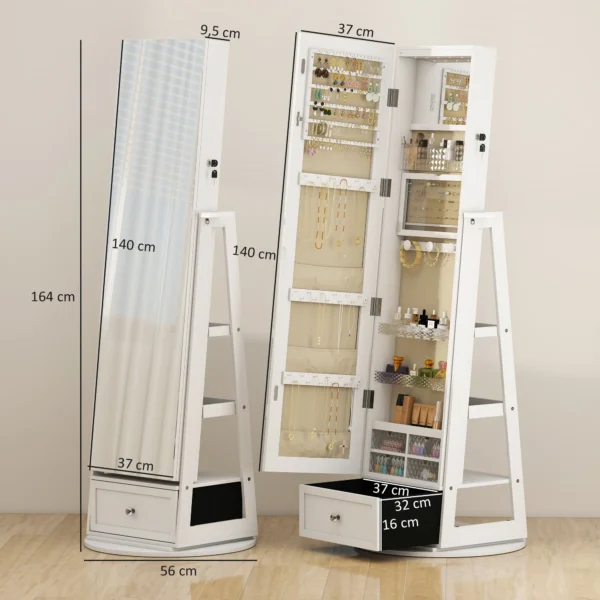 Schmuckschrank Mit 360° Schwenkfuß, Beleuchtetem Innenspiegel