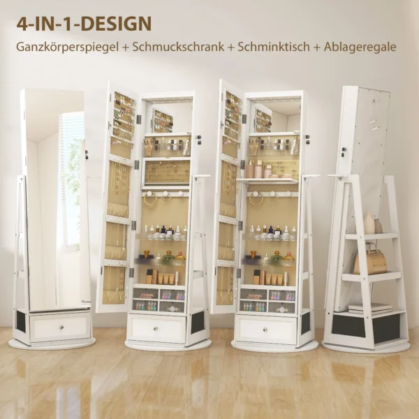 Schmuckschrank Mit 360° Schwenkfuß, Beleuchtetem Innenspiegel
