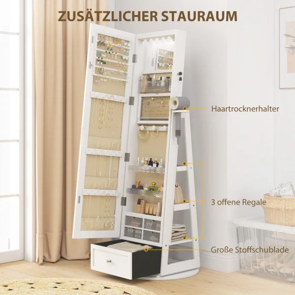 Schmuckschrank Mit 360° Schwenkfuß, Beleuchtetem Innenspiegel