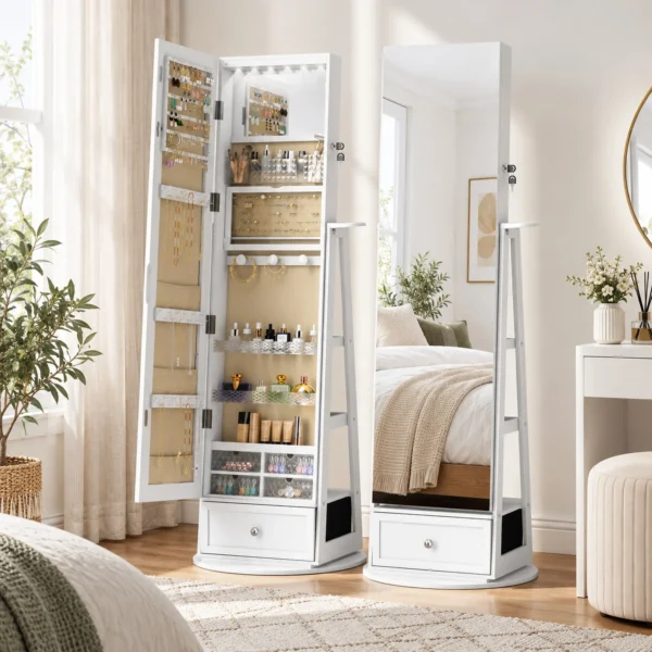 Schmuckschrank Mit 360° Schwenkfuß, Beleuchtetem Innenspiegel