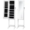 Schmuckschrank Mit Spiegel, LED Freistehend, Schmuck Spiegelschrank Mit Ganzkörperspiegel, 149 Cm, Weiß