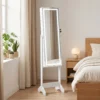 Schmuckschrank Mit Spiegel, LED Freistehend, Schmuck Spiegelschrank Mit Ganzkörperspiegel, 149 Cm, Weiß