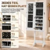 Schmuckschrank Mit Spiegel, LED Freistehend, Schmuck Spiegelschrank Mit Ganzkörperspiegel, 149 Cm, Weiß