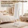 Schmuckschrank Mit Spiegel, LED Freistehend, Schmuck Spiegelschrank Mit Ganzkörperspiegel, 149 Cm, Weiß