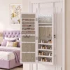 Schmuckschrank Spiegel LED Wandmontage Schmuckschrank Ganzkörperspiegel 106,7cm Weiß