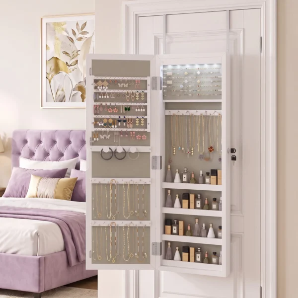 Schmuckschrank Spiegel LED Wandmontage Schmuckschrank Ganzkörperspiegel 106,7cm Weiß