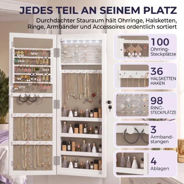 Schmuckschrank Spiegel LED Wandmontage Schmuckschrank Ganzkörperspiegel 106,7cm Weiß