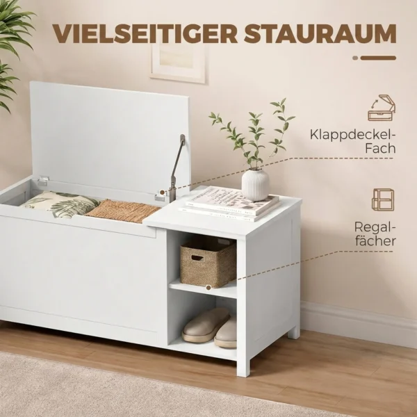 Schoenenbank Met Verstelbare Plank En Klapvak, Schoenenopbergbank, Wit