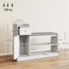Schoenenbank Met Zitkussen, Lade En Open Opbergvakken, Gangbank 90x29,8x67,8cm Wit