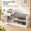 Schoenenbank Met Zitkussen, Lade En Open Opbergvakken, Gangbank 90x29,8x67,8cm Wit