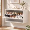 Schoenenkast Met 2 Kleppen, Hangende Schoenenkast Met Plank, Smal Schoenenrek Voor 6 Paar Schoenen 70 X 30 X 43 Cm, Wit