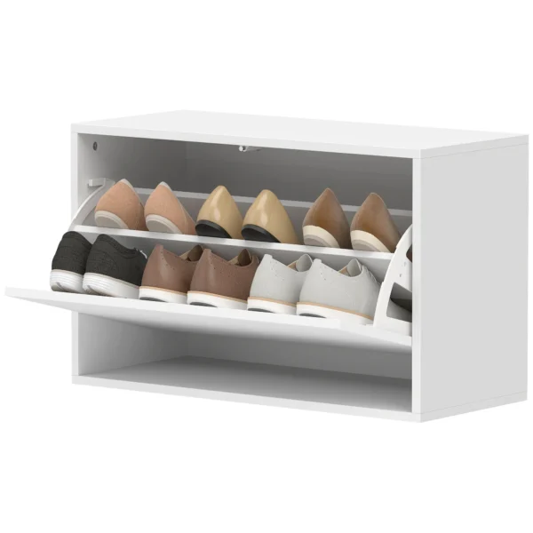Schoenenkast Met 2 Kleppen, Hangende Schoenenkast Met Plank, Smal Schoenenrek Voor 6 Paar Schoenen 70 X 30 X 43 Cm, Wit