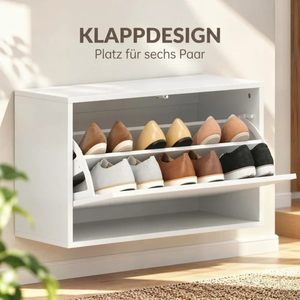 Schoenenkast Met 2 Kleppen, Hangende Schoenenkast Met Plank, Smal Schoenenrek Voor 6 Paar Schoenen 70 X 30 X 43 Cm, Wit