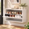 Schoenenkast Met 2 Kleppen, Hangende Schoenenkast Met Plank, Smal Schoenenrek Voor 6 Paar Schoenen 70 X 30 X 43 Cm, Wit