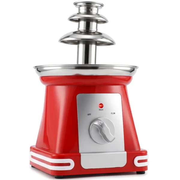 Schokoladenbrunnen Aus Edelstahl, 3 Ebenen, 270 Ml Elektrisches Fondue Set Mit Heizbasis Für Partys, Rot