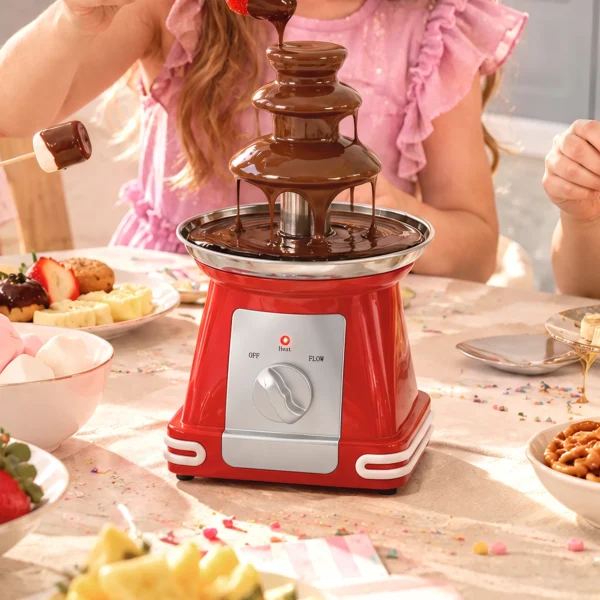 Schokoladenbrunnen Aus Edelstahl, 3 Ebenen, 270 Ml Elektrisches Fondue Set Mit Heizbasis Für Partys, Rot