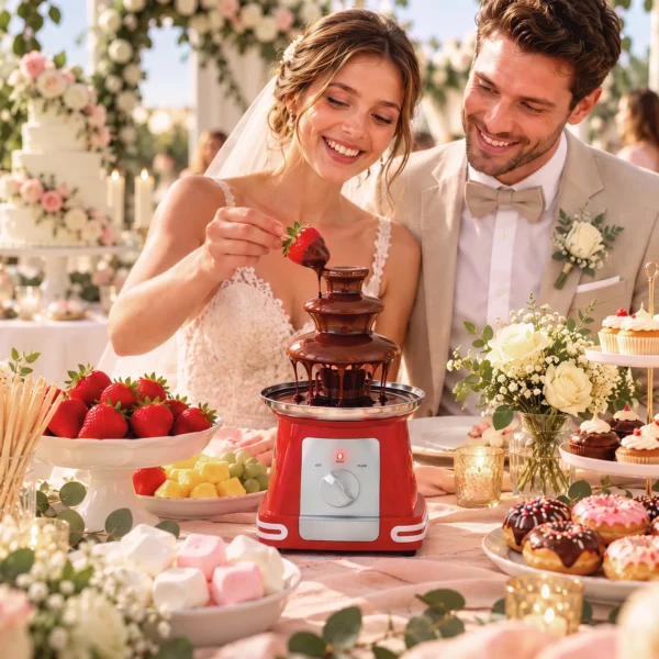 Schokoladenbrunnen Aus Edelstahl, 3 Ebenen, 270 Ml Elektrisches Fondue Set Mit Heizbasis Für Partys, Rot