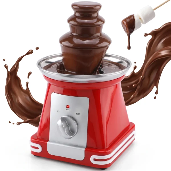 Schokoladenbrunnen Aus Edelstahl, 3 Ebenen, 270 Ml Elektrisches Fondue Set Mit Heizbasis Für Partys, Rot