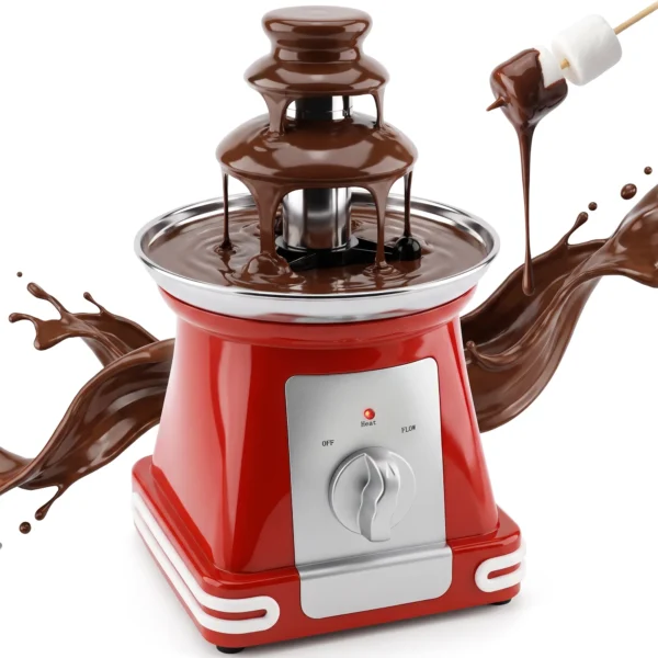 Schokoladenbrunnen Aus Edelstahl, 3 Ebenen, 270 Ml Elektrisches Fondue Set Mit Heizbasis Für Partys, Rot
