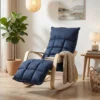 Schommelstoel Met Verstelbare Voetensteun, Gestoffeerde Fauteuil Met Armleuningen In Berkenfineer, Donkerblauw