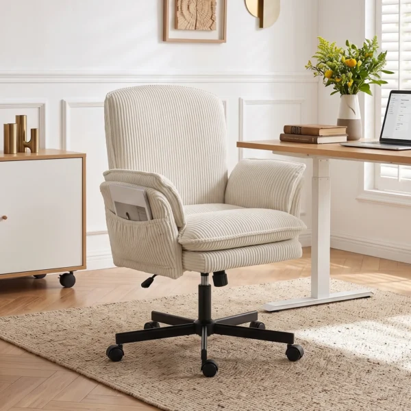 Schreibtischstuhl Mit Klappbaren Armlehnen Bürostuhl Mit Rollen In Beige