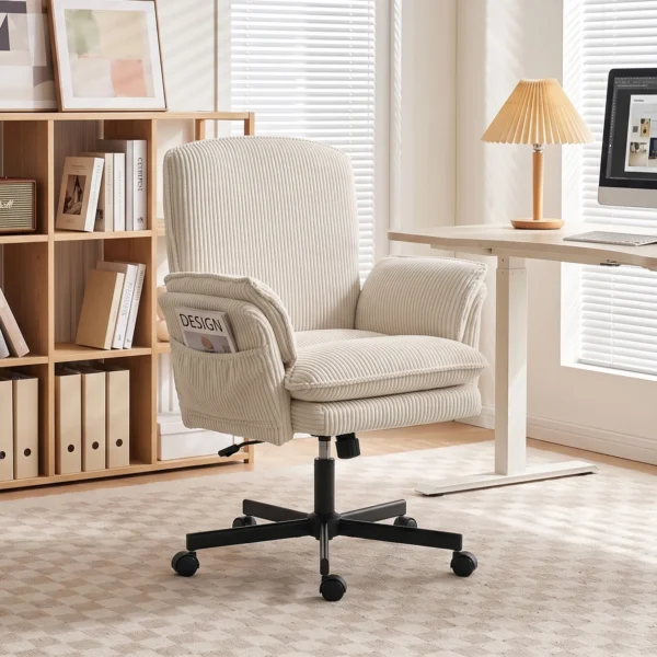 Schreibtischstuhl Mit Klappbaren Armlehnen Bürostuhl Mit Rollen In Beige